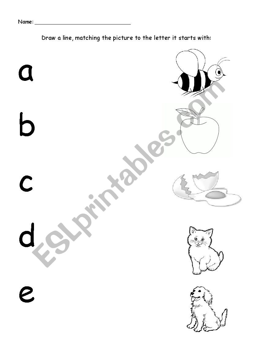Letter - Picture Matching (A-E) - ESL worksheet by wortho