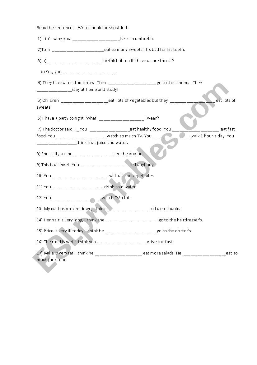 should/shouldn´t - ESL worksheet by maryjane