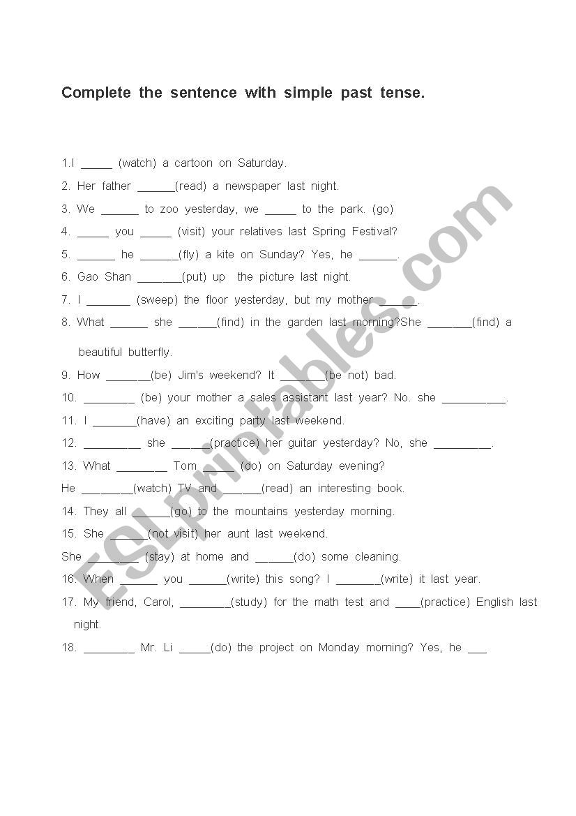 past simple tense worksheet