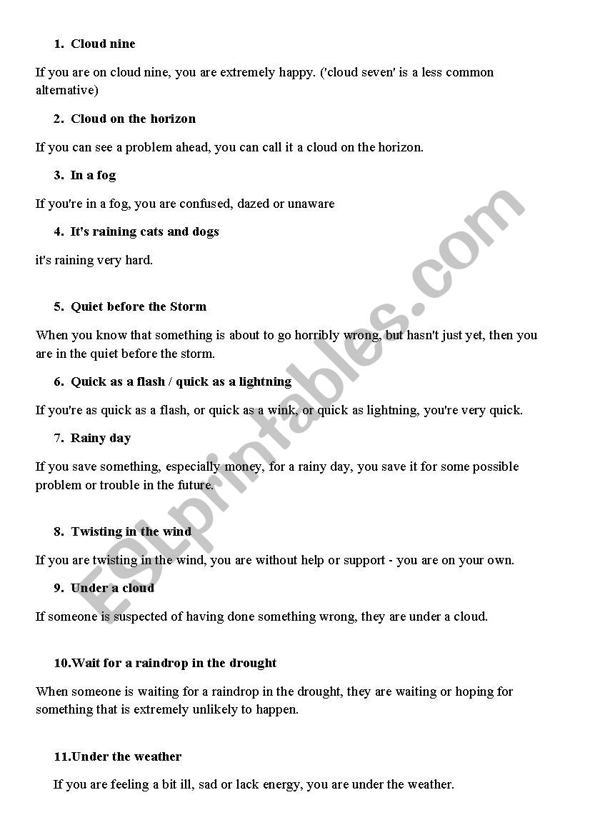 weather idioms worksheet