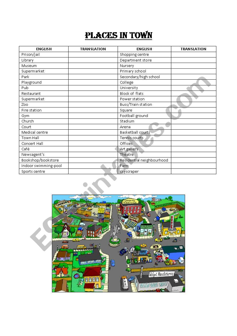 Vocabulary Places in Town worksheet