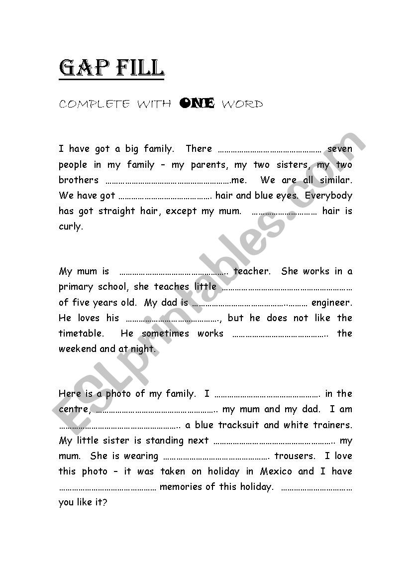 MY FAMILY worksheet