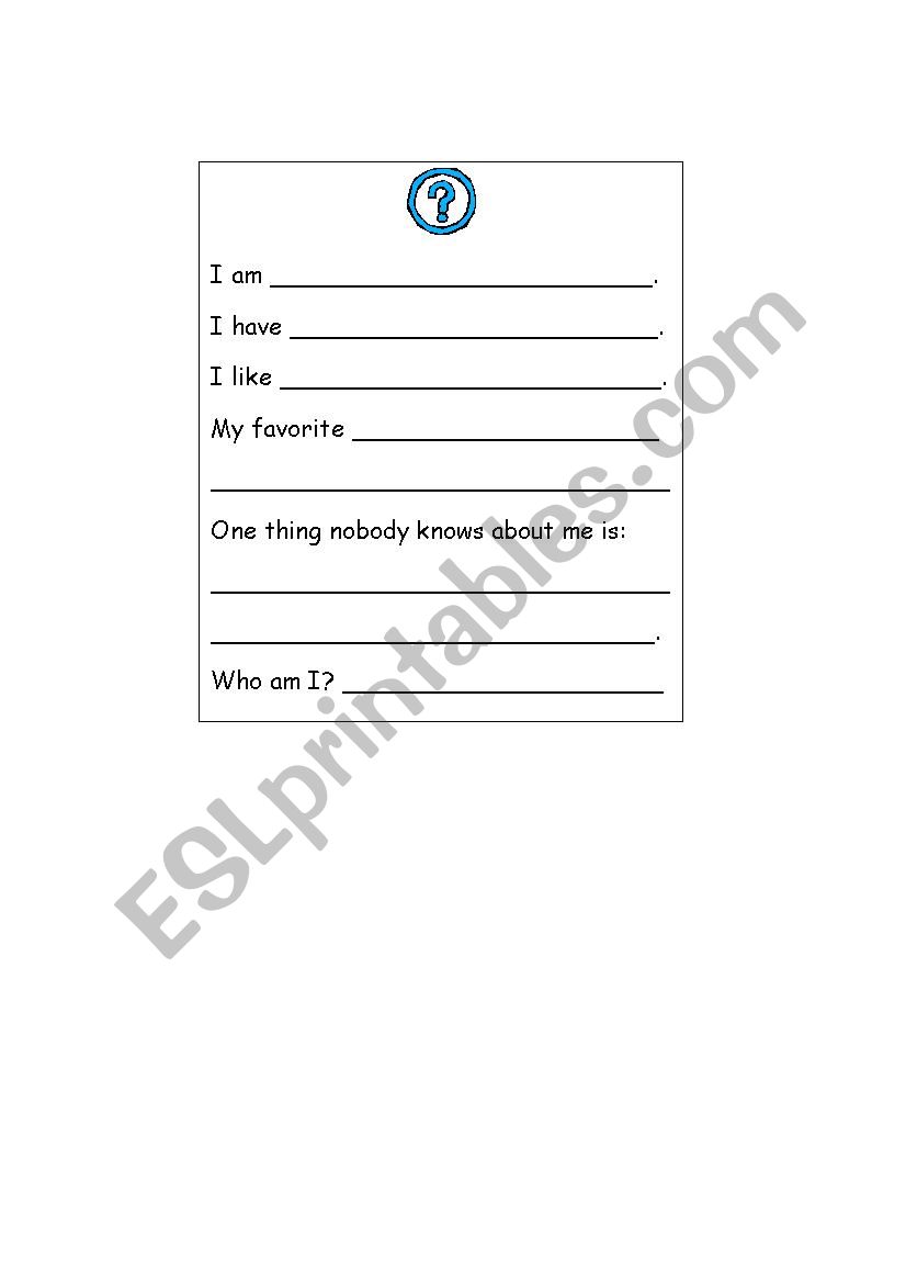 Who am I cards worksheet