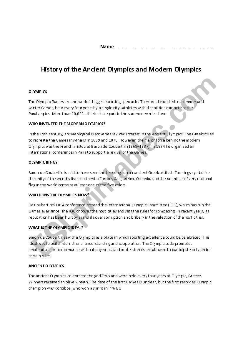 History of the Ancient Olympics and Modern Olympics