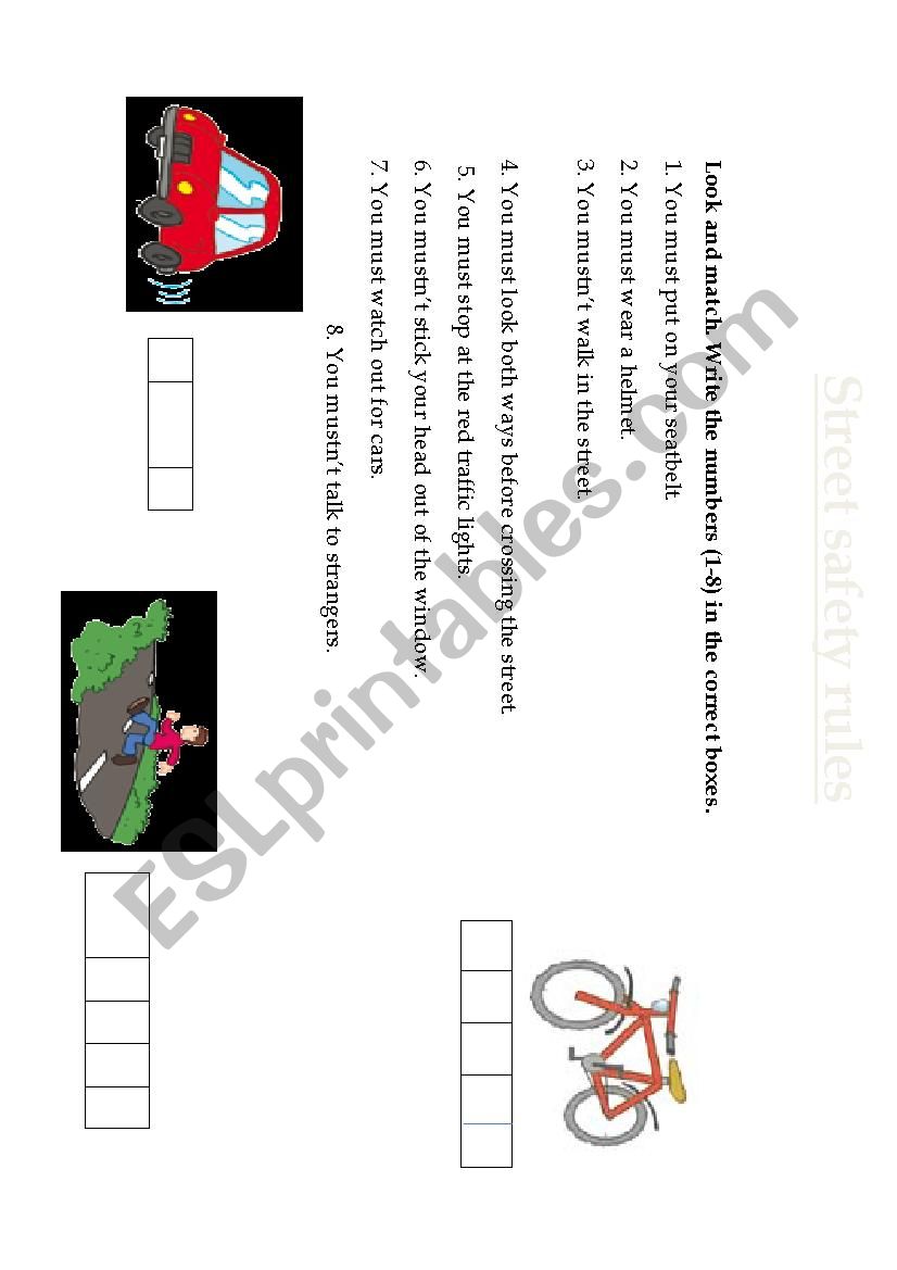 Street safety rules worksheet