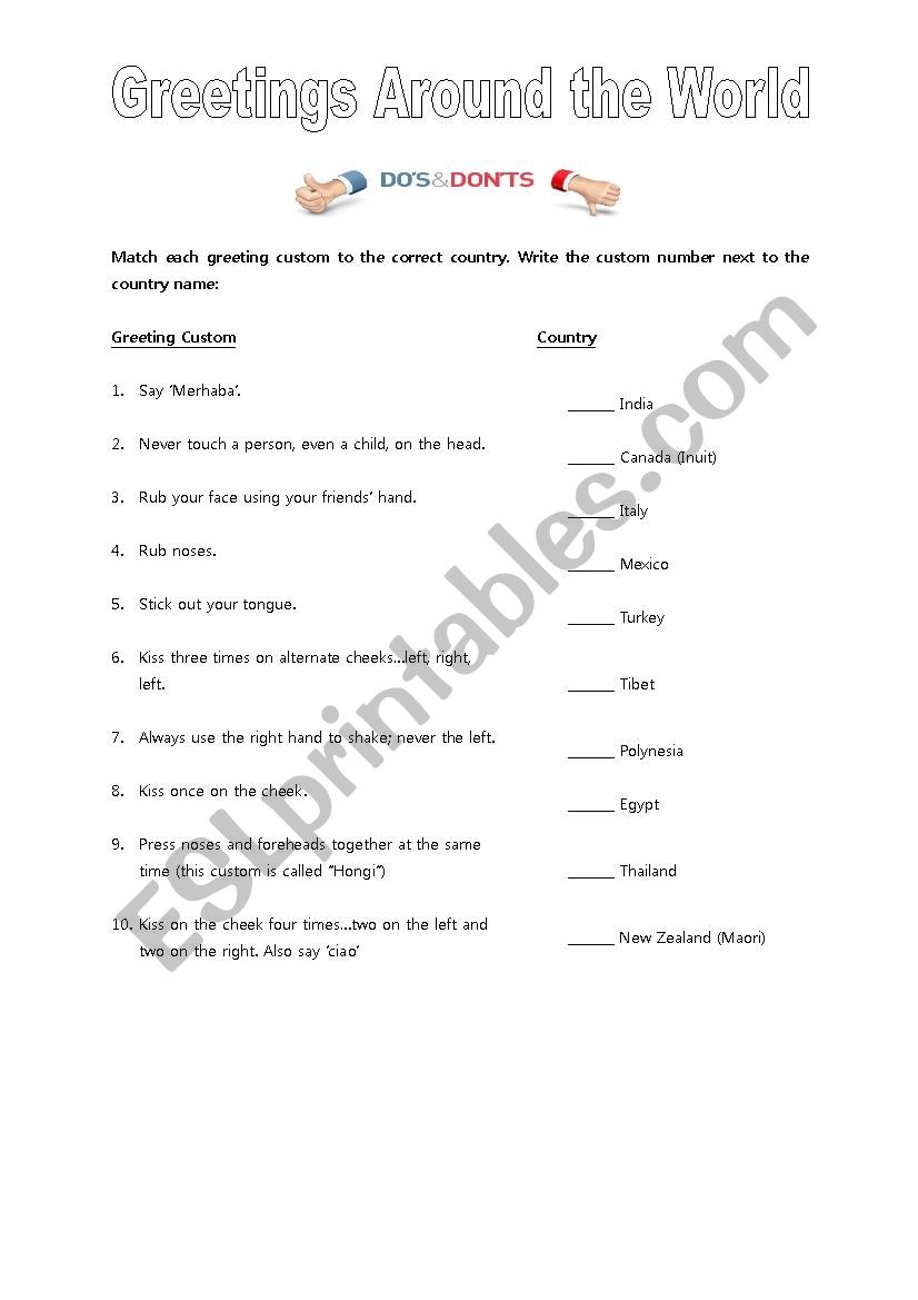 Greetings Around the World worksheet