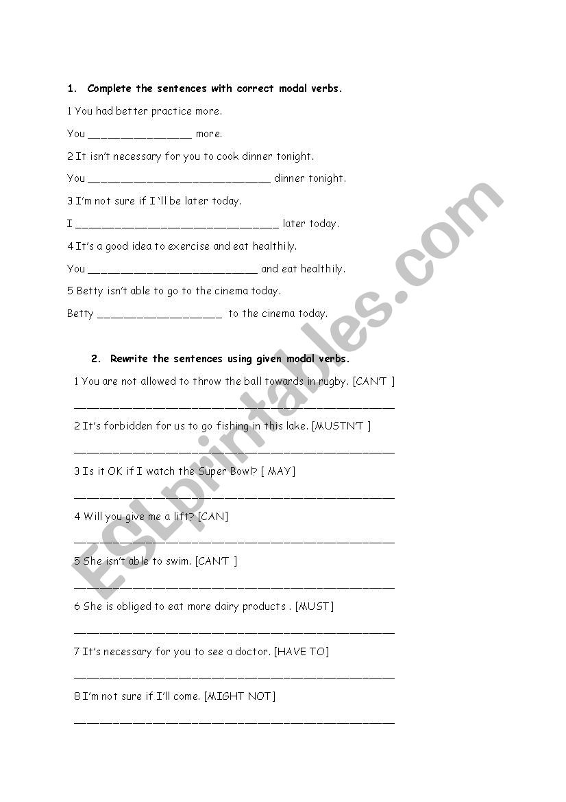 modal verbs II worksheet