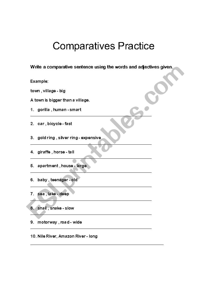Comparatives Practice worksheet