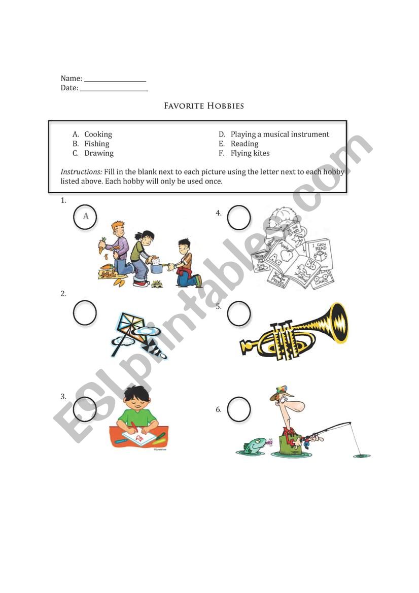 Hobbies Worksheet worksheet