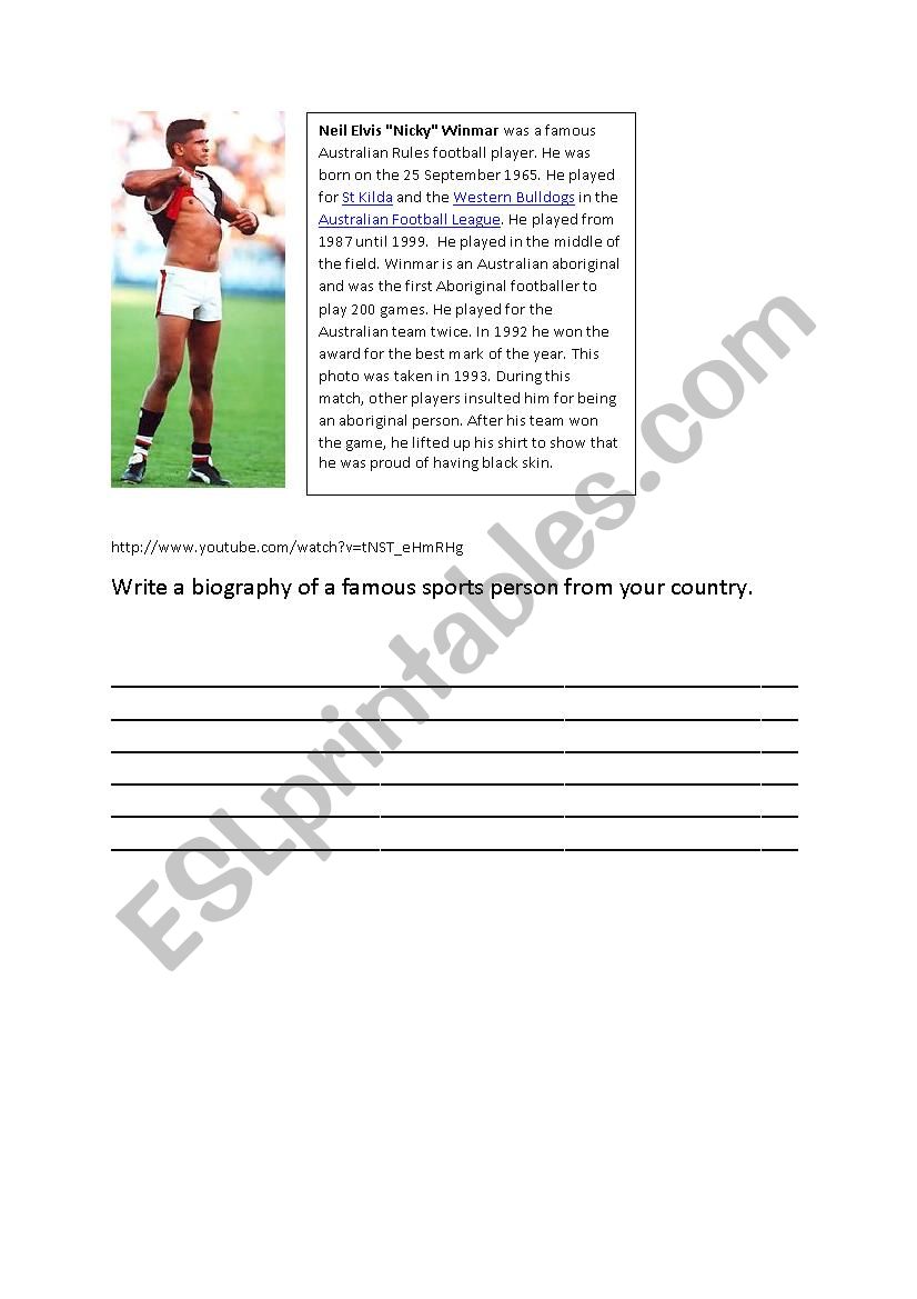 Sports Person biography: Nicky Wynmar, Australian Football
