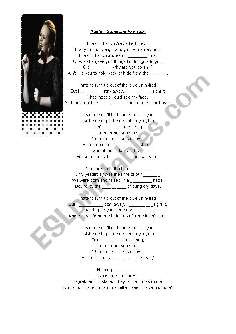 Printable Song_Someone like you_Adele