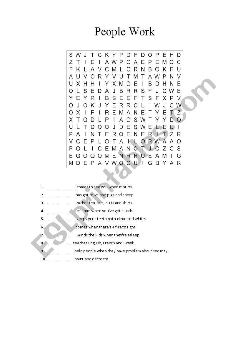 jobs worksheet