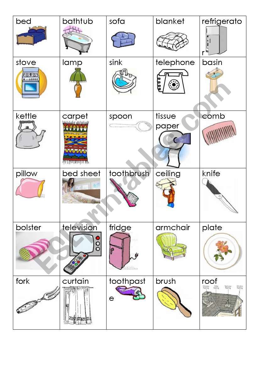 Things in a house - ESL worksheet by inlaong