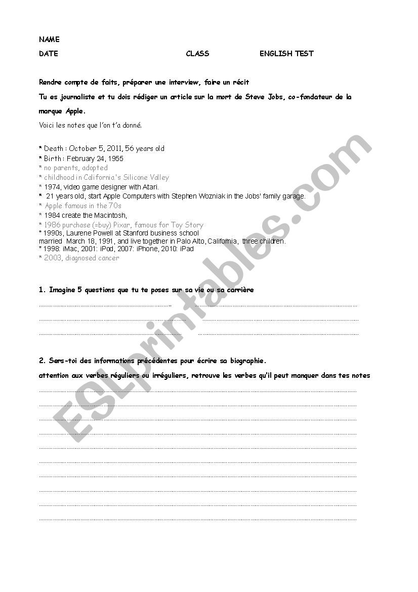 steve jobs biography worksheet