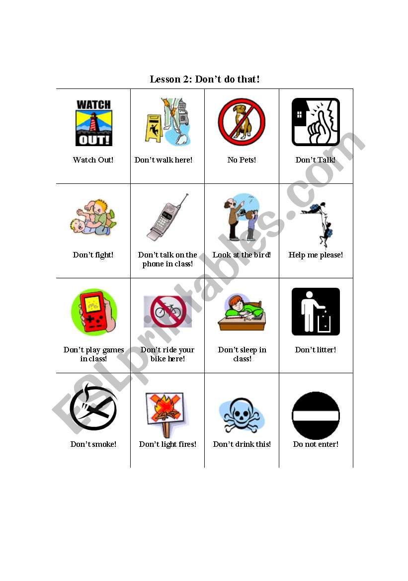 Don´t do that picture cards - ESL worksheet by englishtraveling