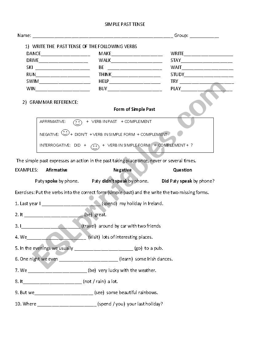 SIMPLE PAST TENSE  worksheet