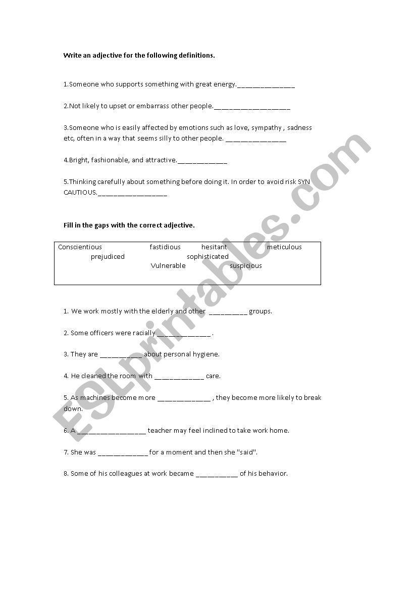 personal adjectives worksheet