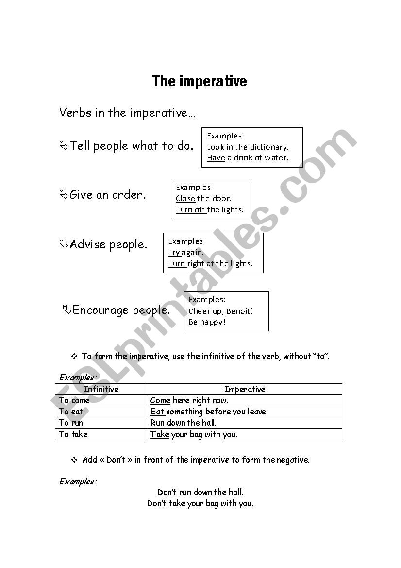 The imperative 1 - Printable explanations