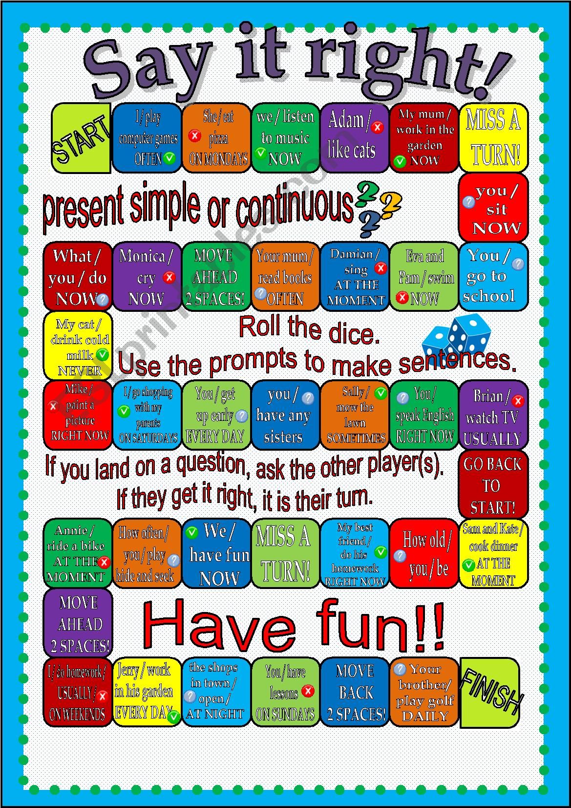 say-it-right-present-tenses-board-game-esl-worksheet-by-julianach22