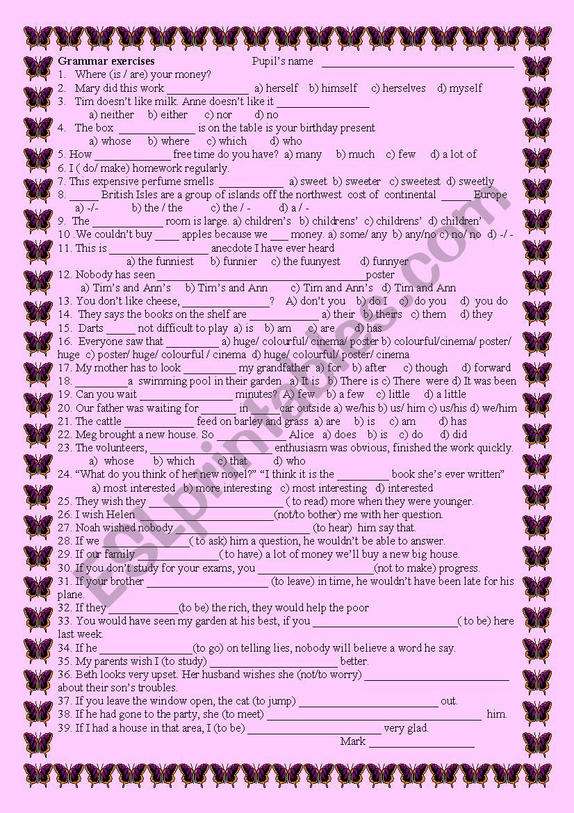 Grammar exercise worksheet