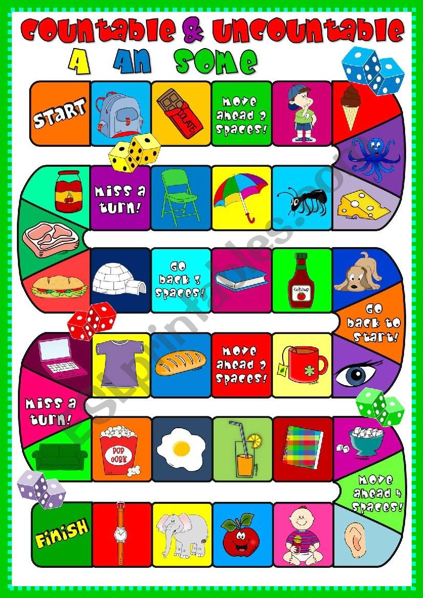 Countable Uncountable A An Some boardgame ESL Worksheet By Mada 1