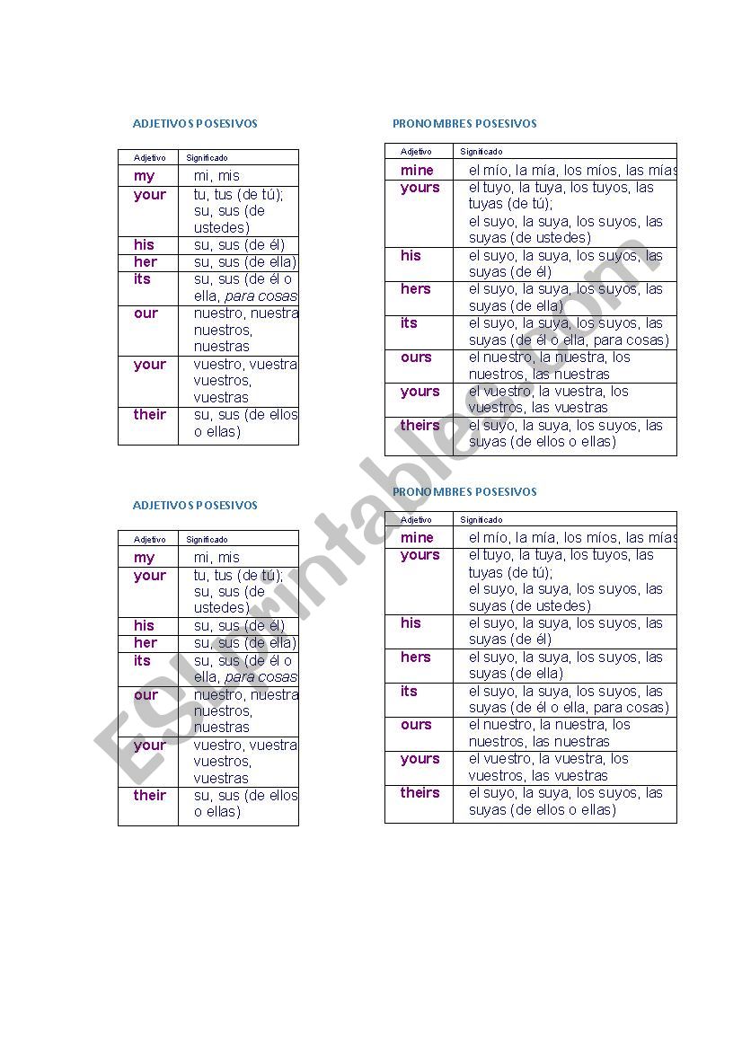 Adjectives Possessives worksheet