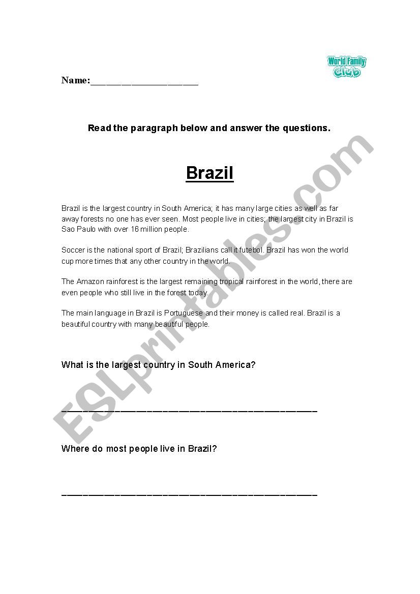 Analytic reading & Writing Exercise on Brazil