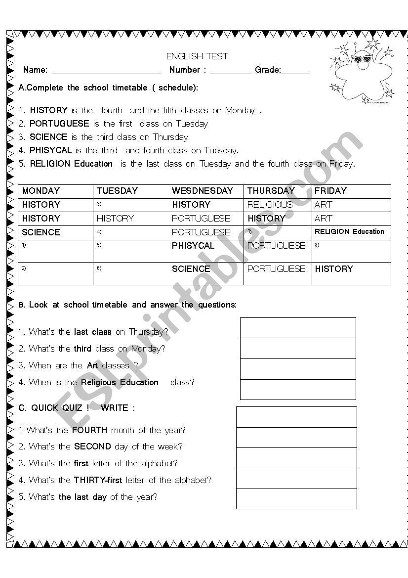 english test worksheet