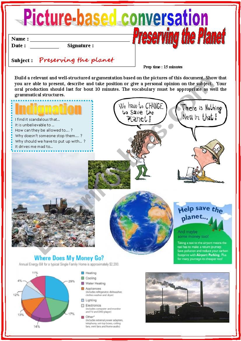 Picture based conversation. Preserving the Planet (Debating) 10/… - ESL ...