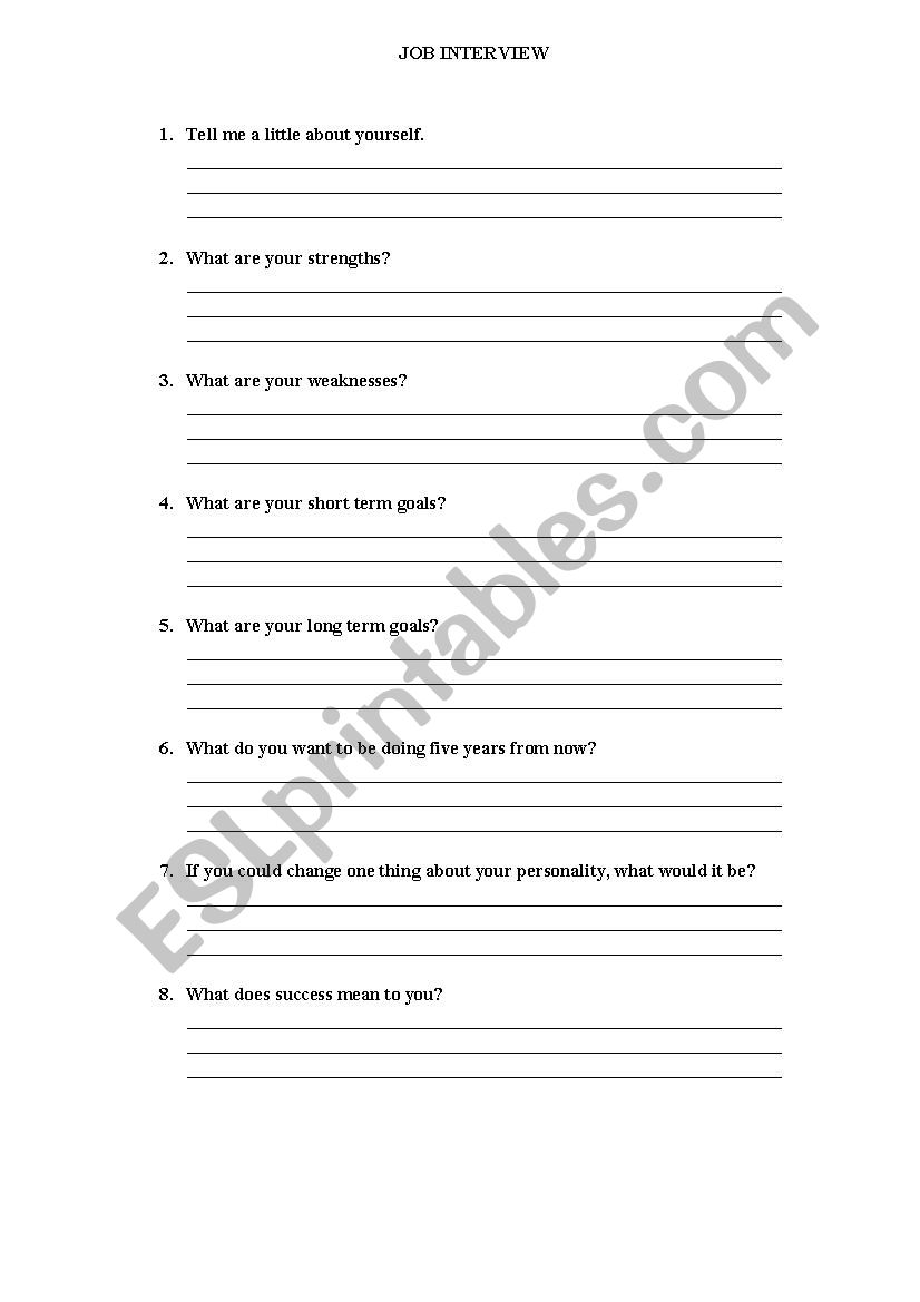 Job Interview worksheet