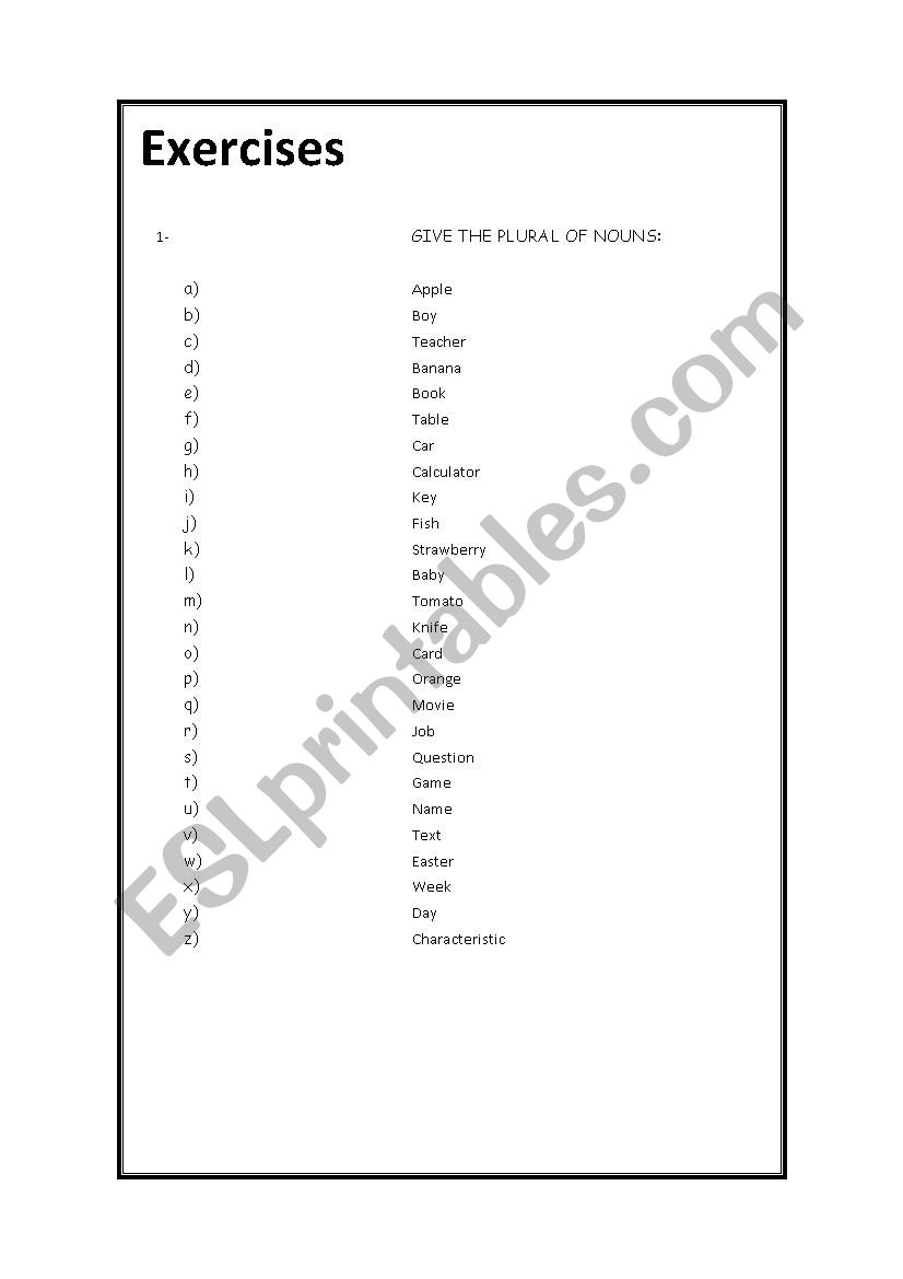 Plural of nouns worksheet