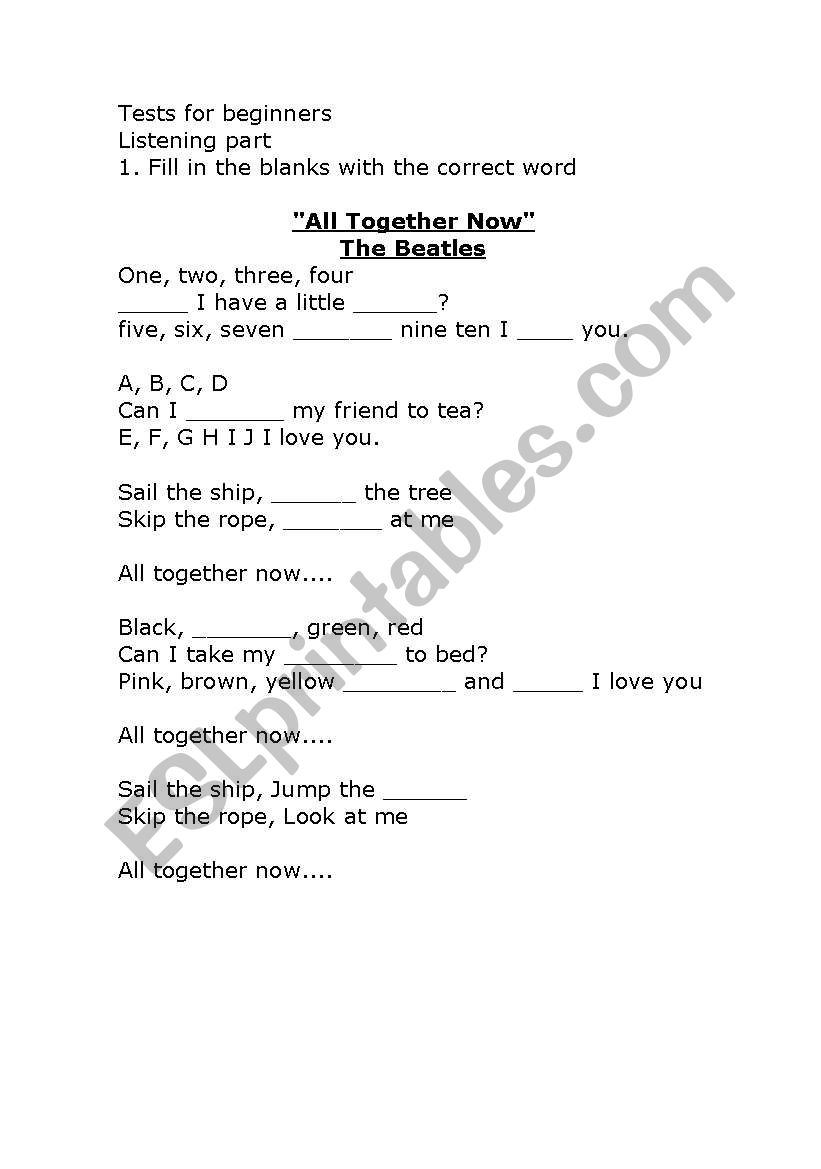 song for beginners worksheet