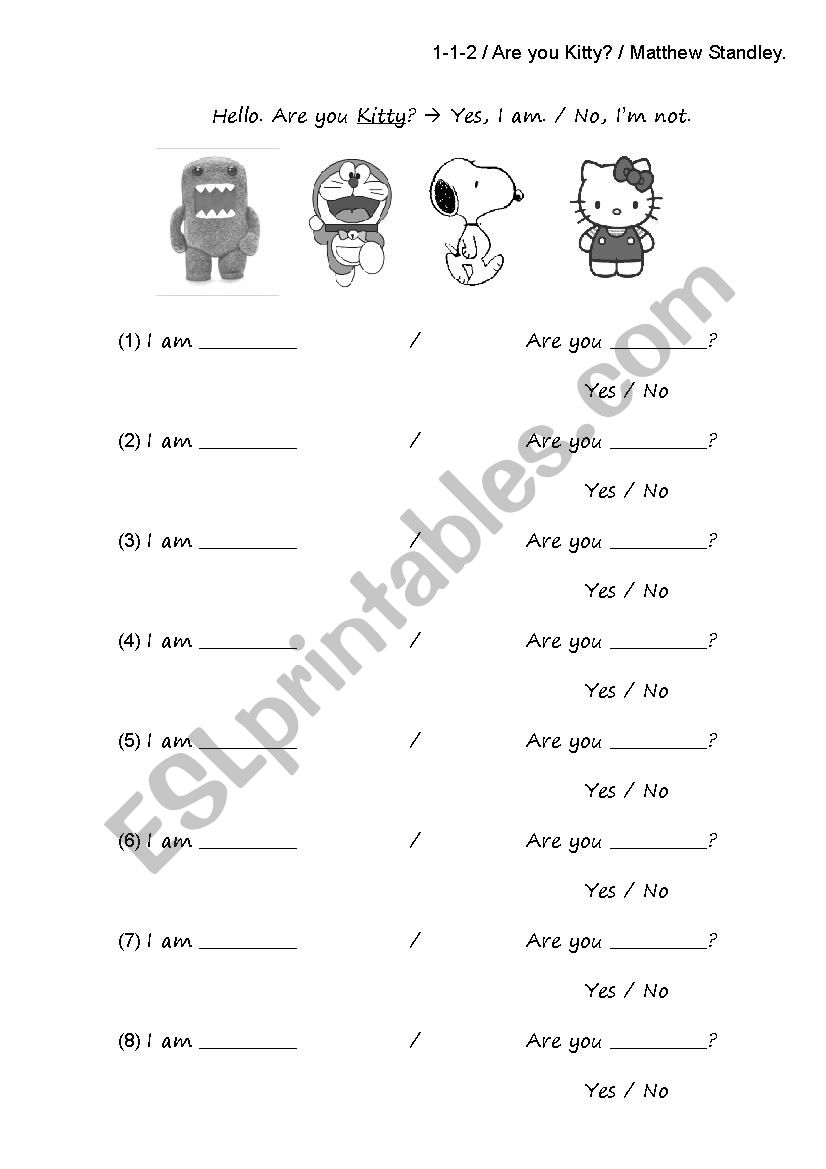 Are you Snoopy? Yes I am / No I´m not. - ESL worksheet by Matthew@ELSP