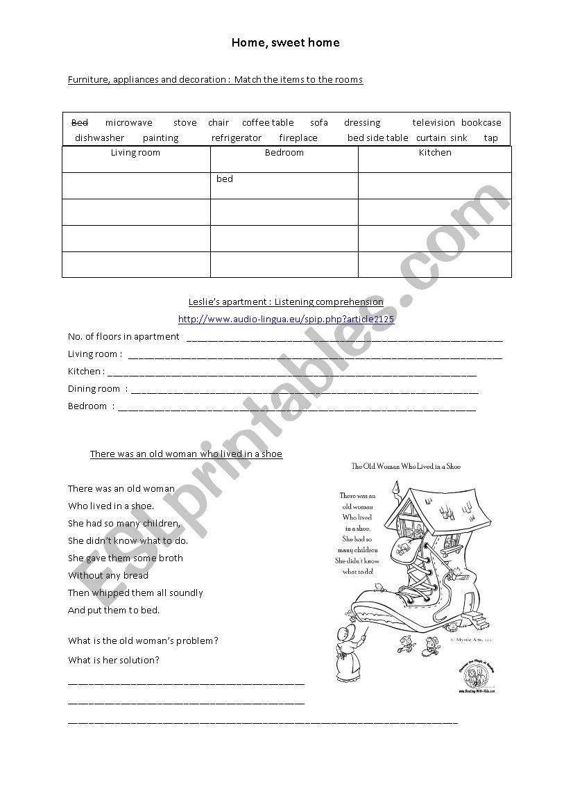 Homes and Rooms worksheet