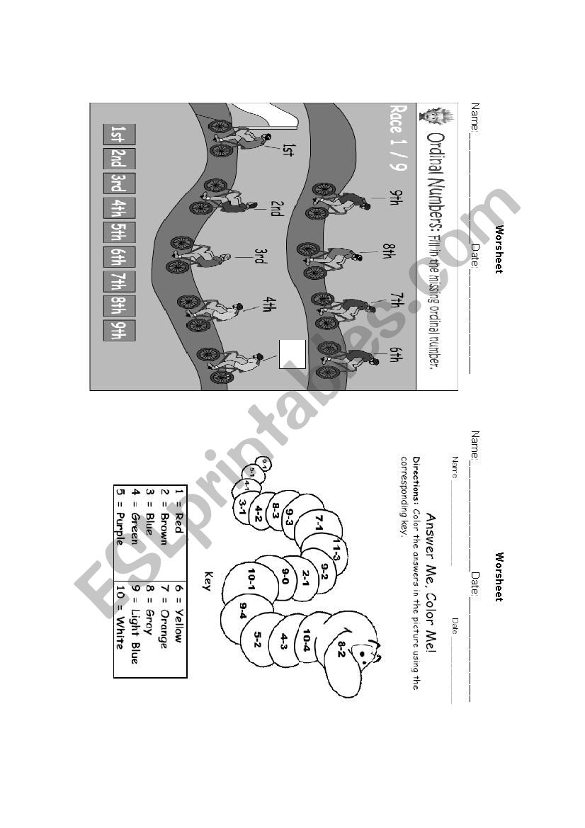 ordinal number worksheet