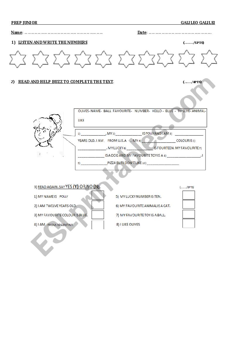 Children test worksheet