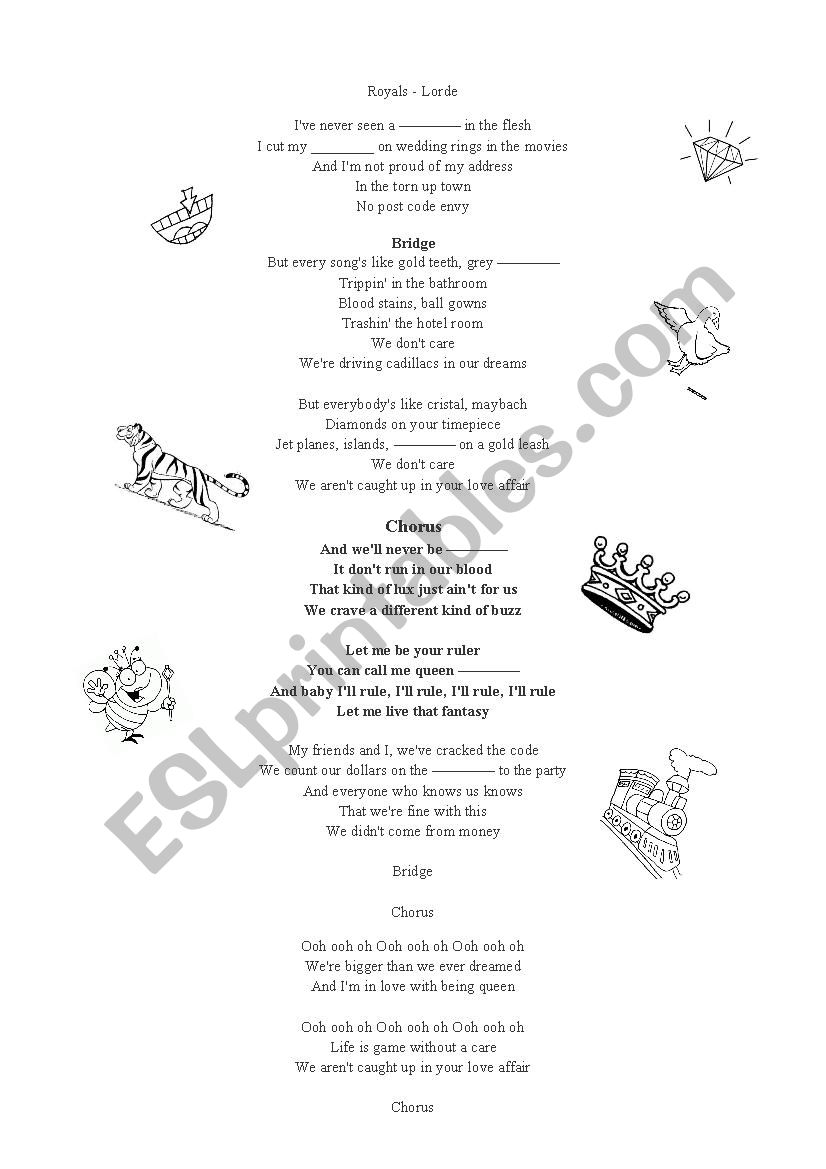 Royals - Lorde worksheet