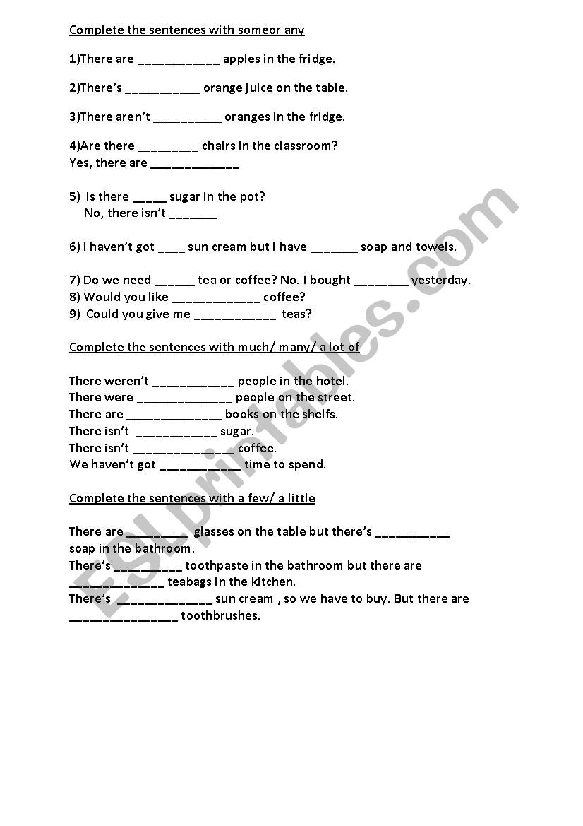 Quantifiers worksheet