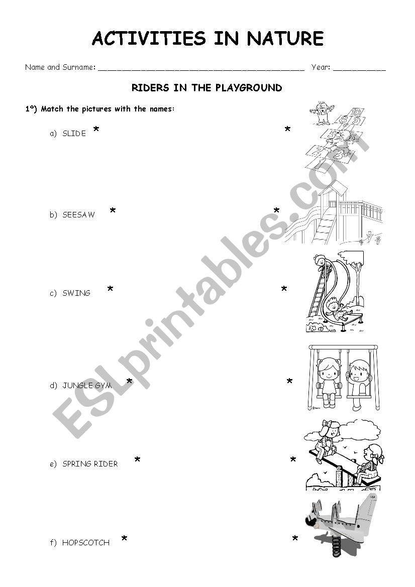 Activities in Nature worksheet