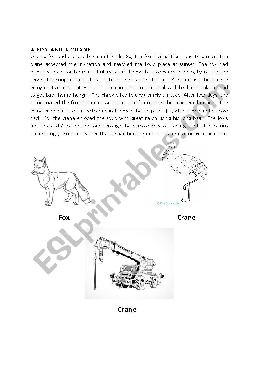 A FOX AND A CRANE worksheet