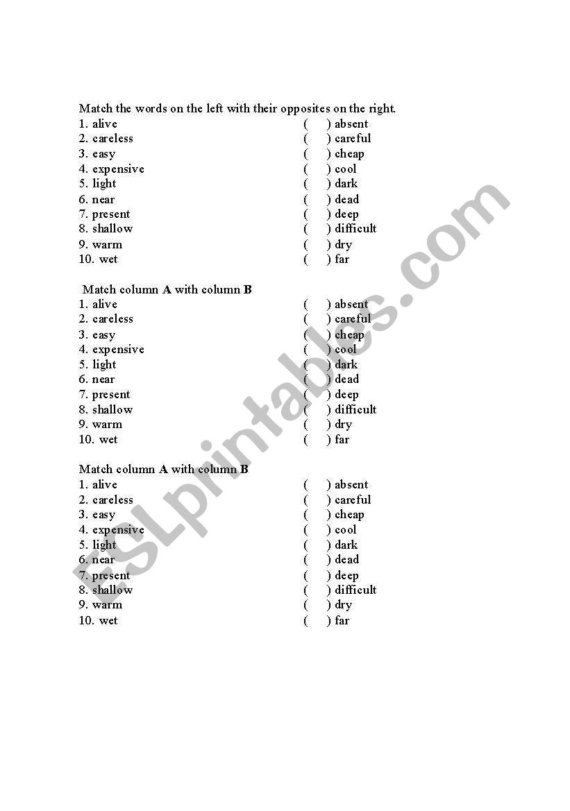 adjetives worksheet