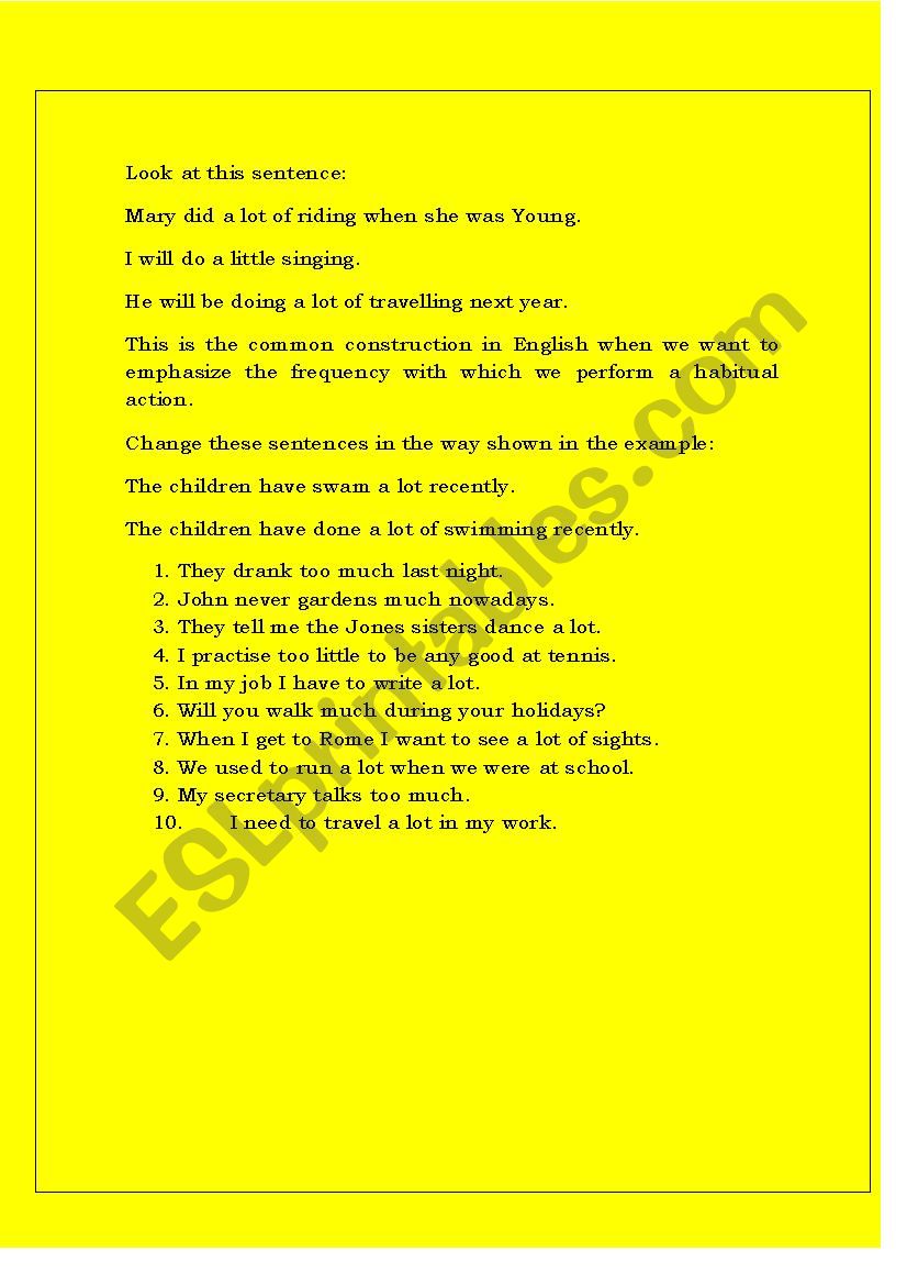 A lot  with verbs ing verbs worksheet