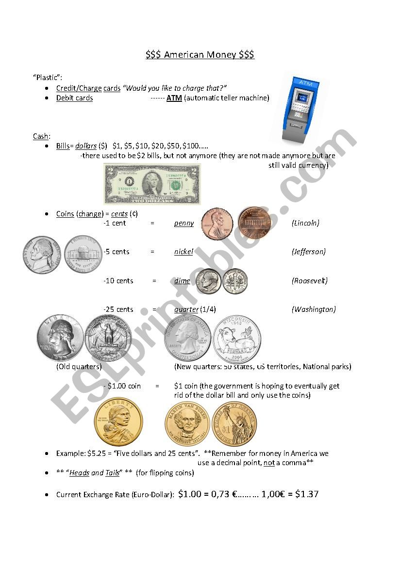 American Money worksheet