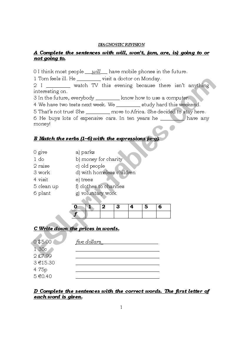 Diagnostic Test worksheet