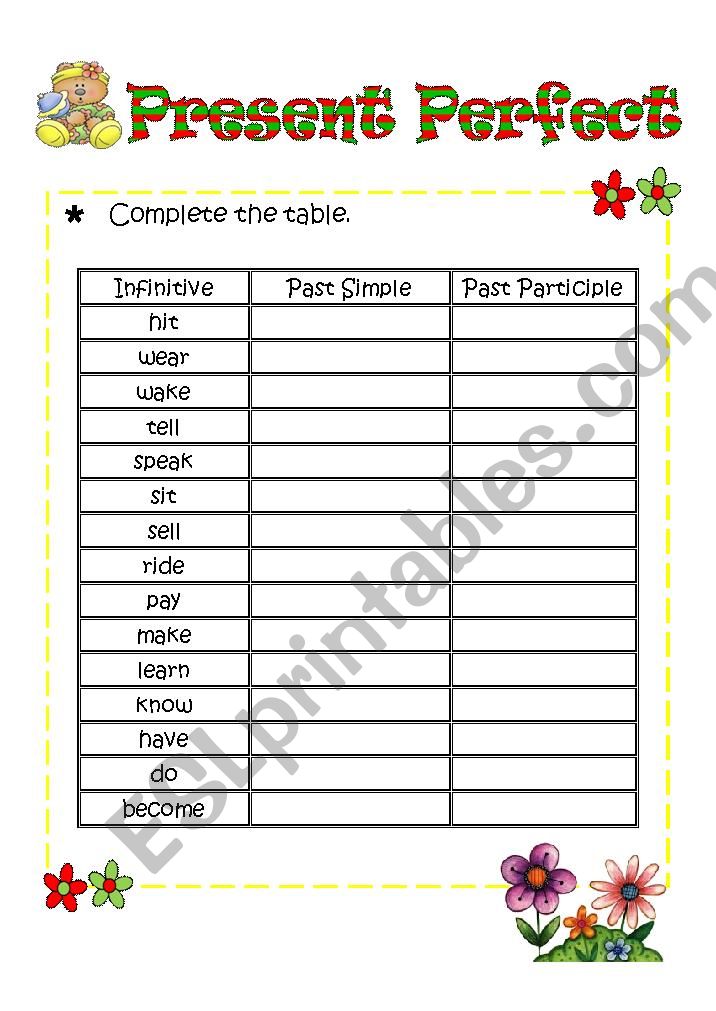  past Participle ESL Worksheet By K gipse