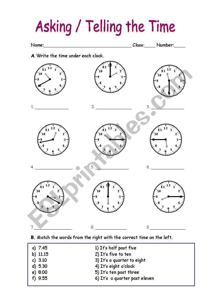 Asking/telling the time worksheet