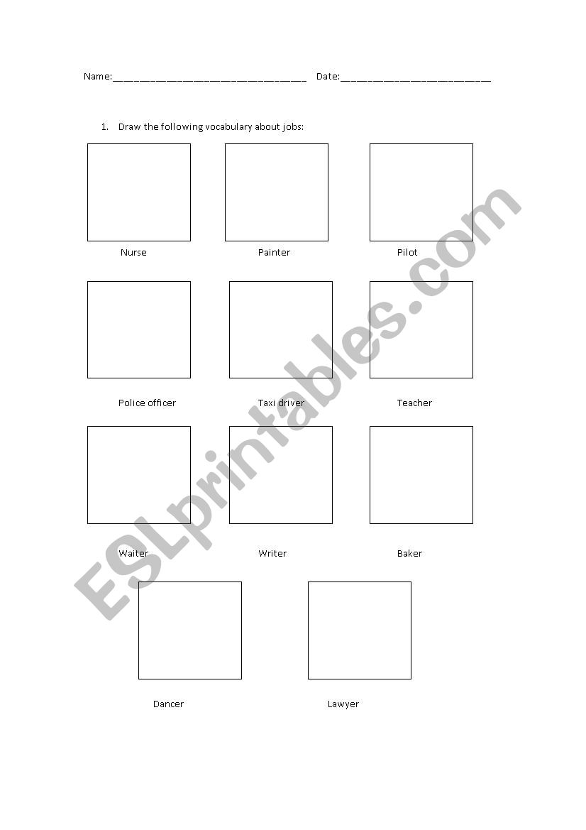 Draw jobs vocabulary worksheet