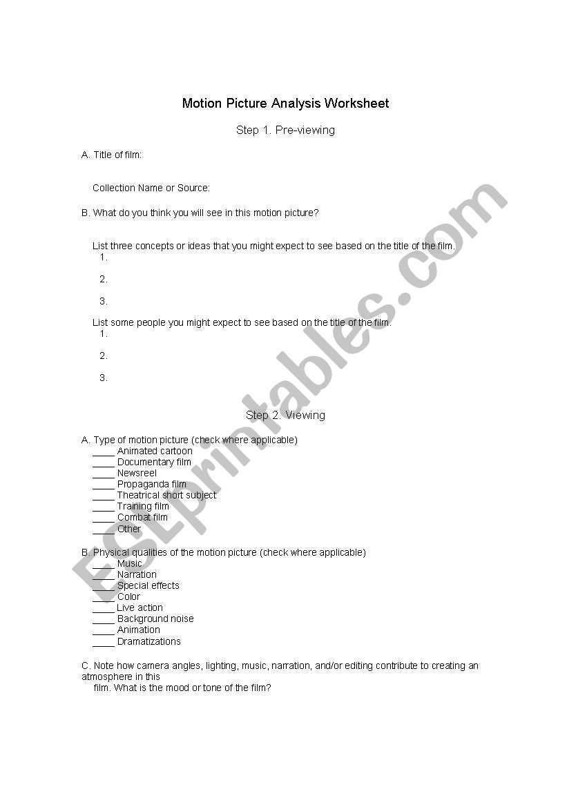 Motion Picture Analisys worksheet