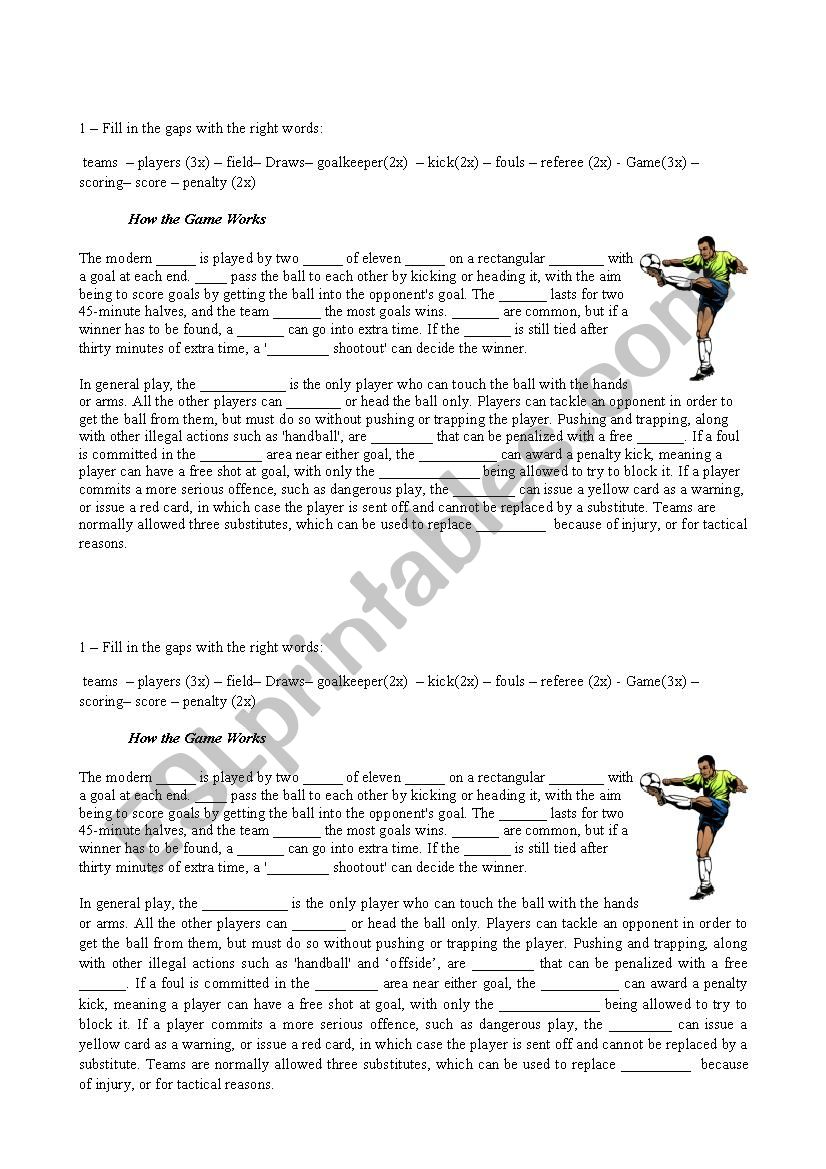 Soccer - how the game works worksheet