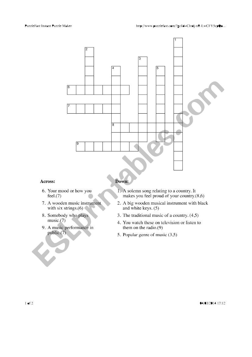 Music Crossword and Word Search